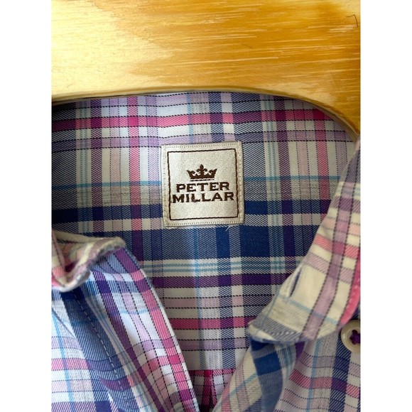 Peter Millar Men's XL Blue Pink Plaid Button-Up Shirt Casual Long Sleeve Cotton - Picture 3 of 13